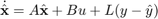 $$
\dot{\hat{\mathbf{x}}} = A\hat{\mathbf{x}} + Bu + L(y - \hat{y})
$$